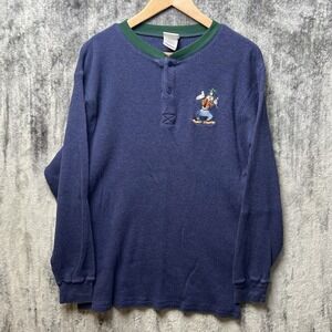 Vintage 90s Goofy Disney Store Navy Thermal Henley T-Shirt Adult Medium